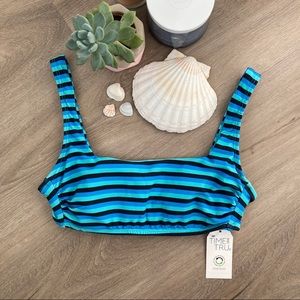 time & true | BNWT | size xs | blue stripe bathing suit top w removable pads